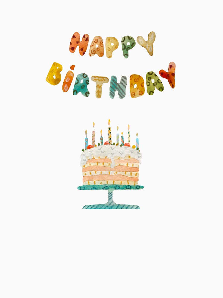 Cake candle happy birthday title watercolor sketch red by Yana Mustafina | Boho Soulful Designs
