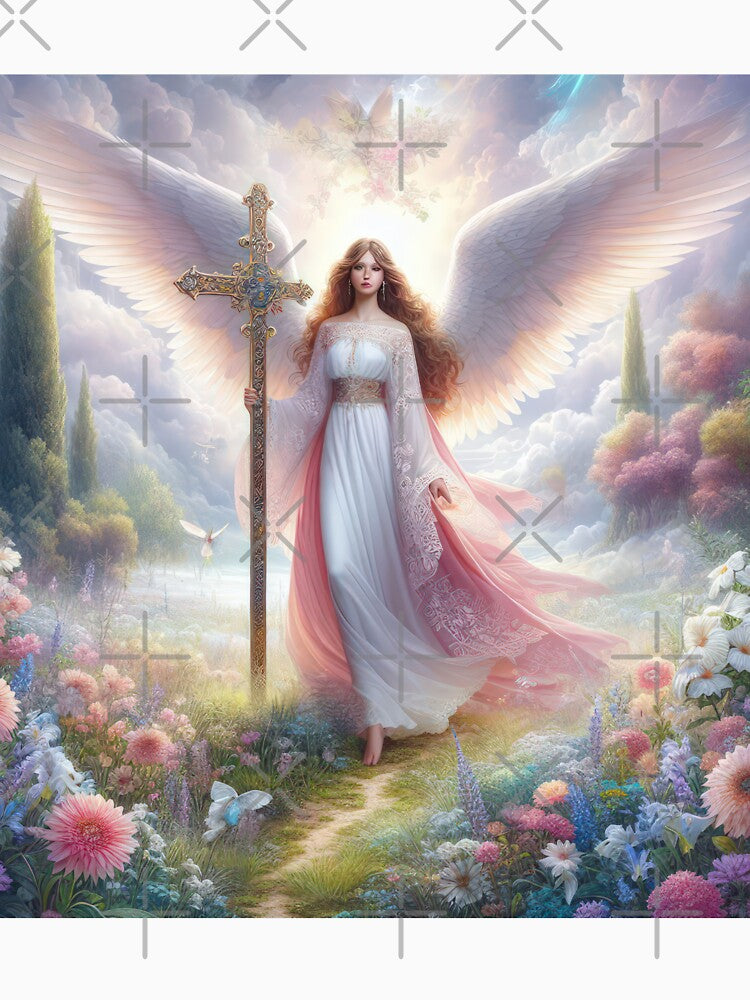 Angel holds the cross fantasy easter landscape by Expressions-Sel