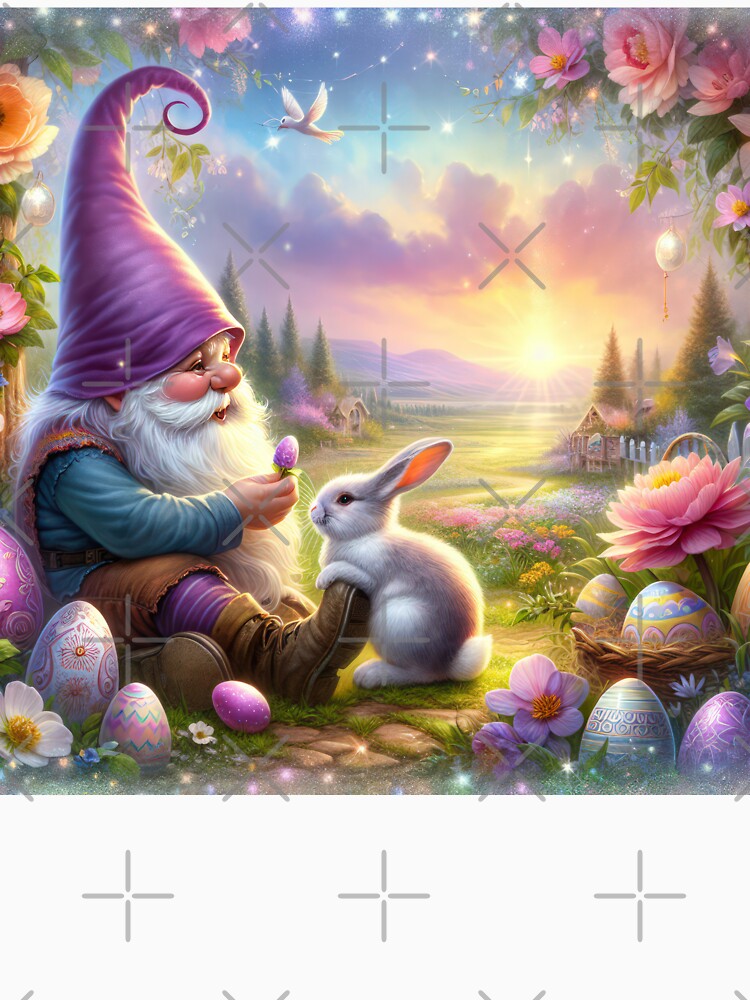 easter gnome with Purple hat with rabbit  and flowers magical  landscape by Expressions-Sel