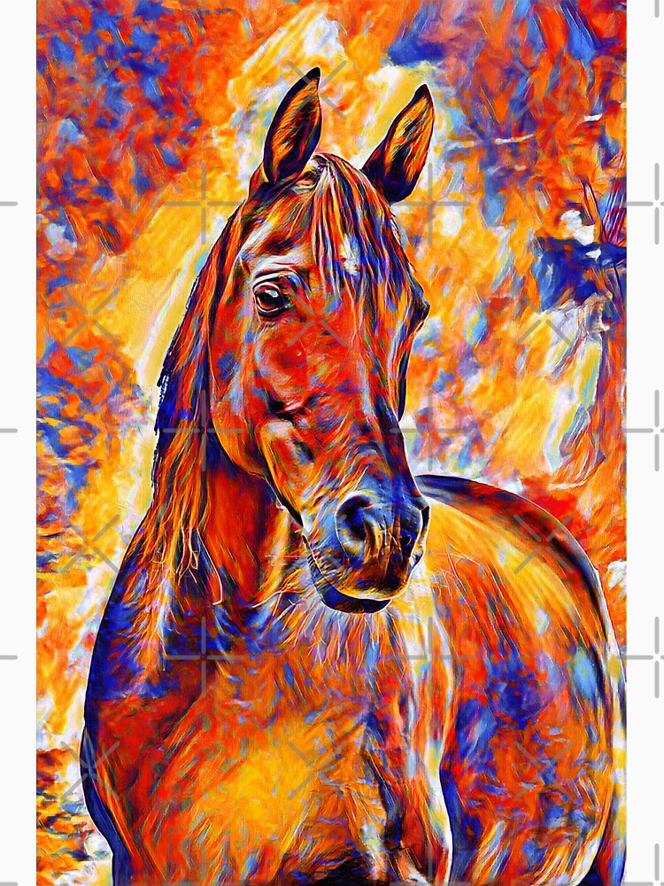 Curious Arabian horse - colorful blue, red and orange digital painting by NickoPrints