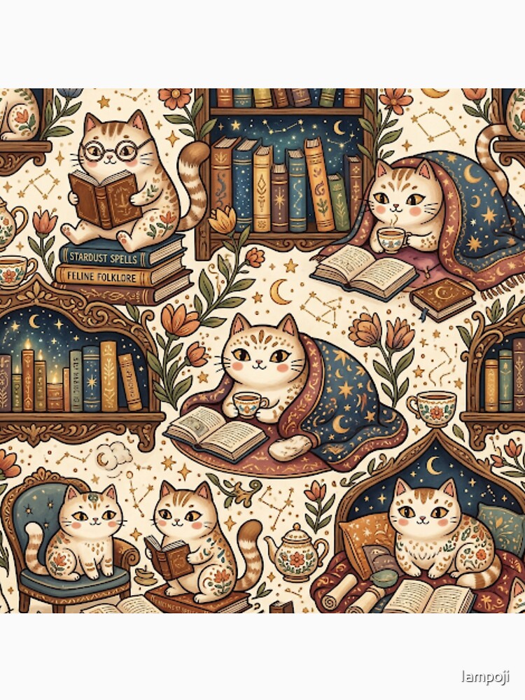 Cozy Library Cats Pattern by Iampoji