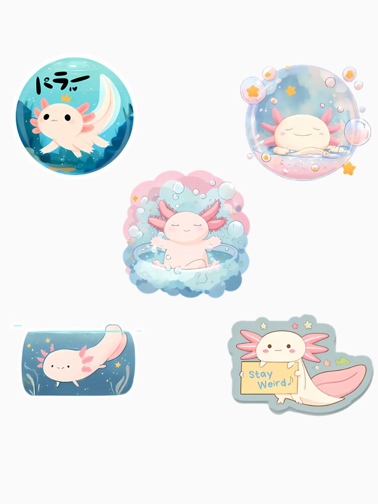 Kawaii Axolotl Sticker Pack – Set of 5 Relaxing and Fun Water Creatures by Kawaii Drops