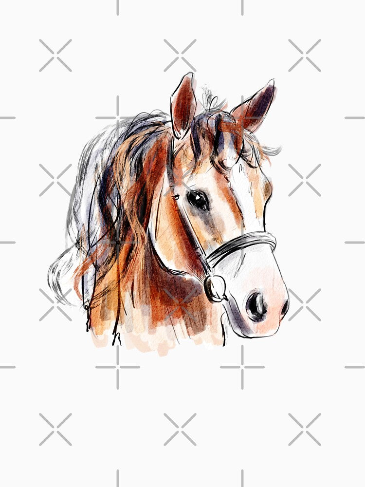 Watercolor horse.Horse head drawing by hjstudioo