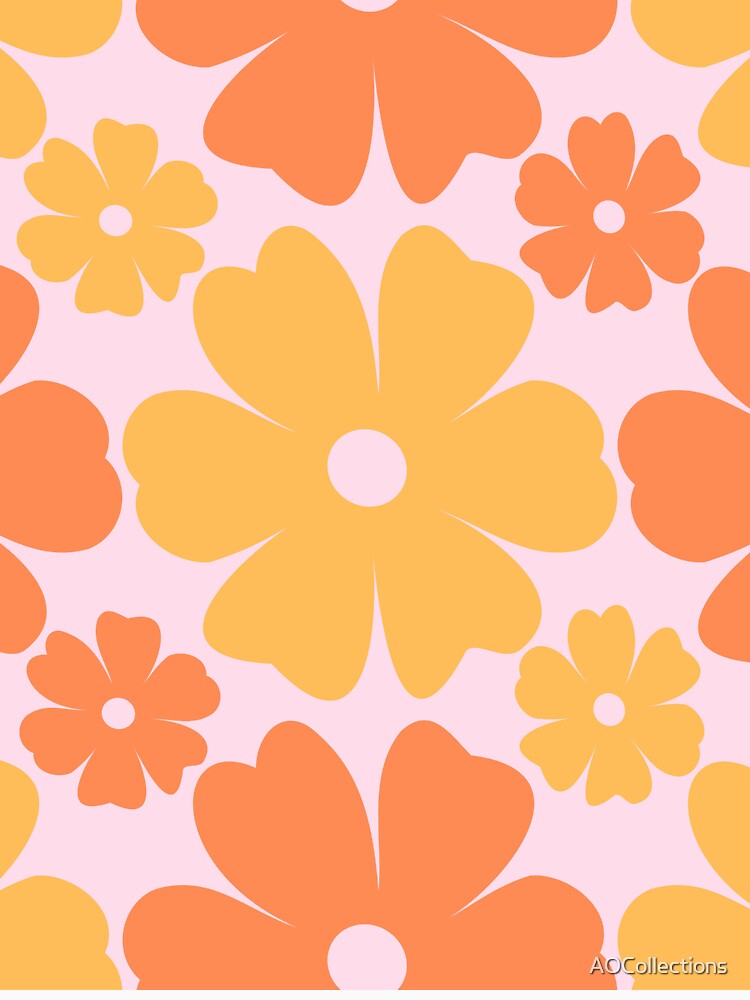 Retro Daisy Flowers 70s Yellow & Orange by AOCollections