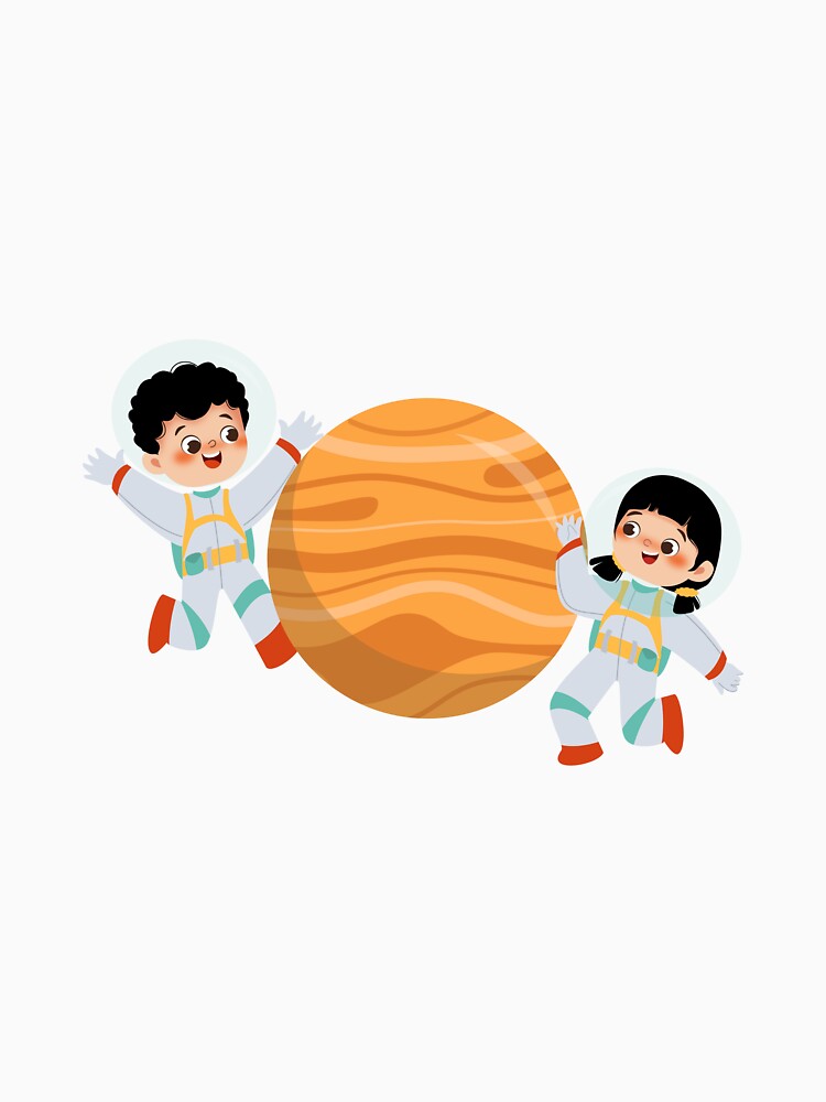 Happy Space Kids – Cartoon Astronaut Illustration, Kids in Space – Child Astronauts & Planet Graphic by GDbanners