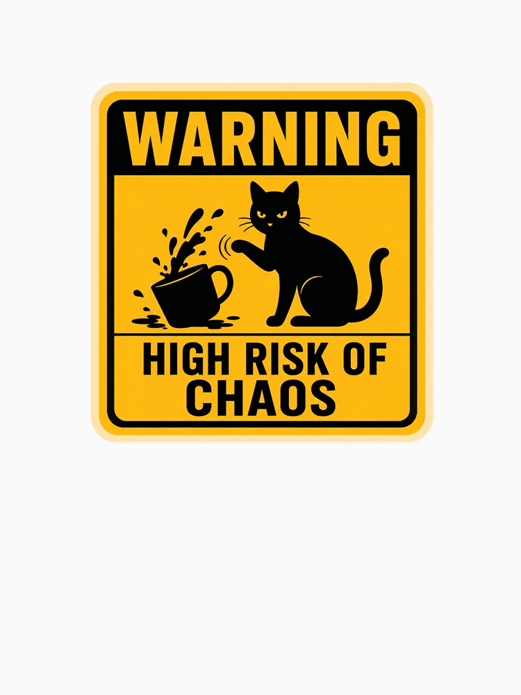 Warning High Risk of Chaos Funny Cat Trouble Maker Sign Design by Mindworx21