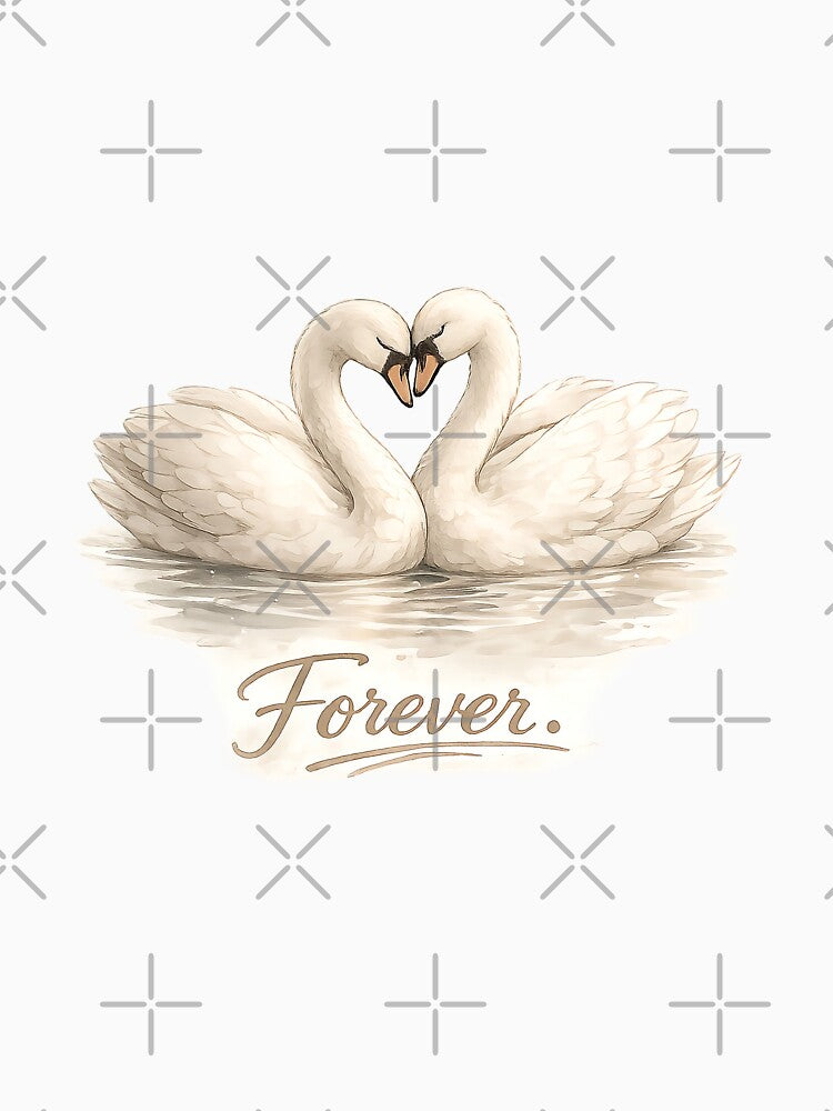Romantic Swan Couple Watercolor T-Shirt | Forever Love Birds Art by ModernPaws