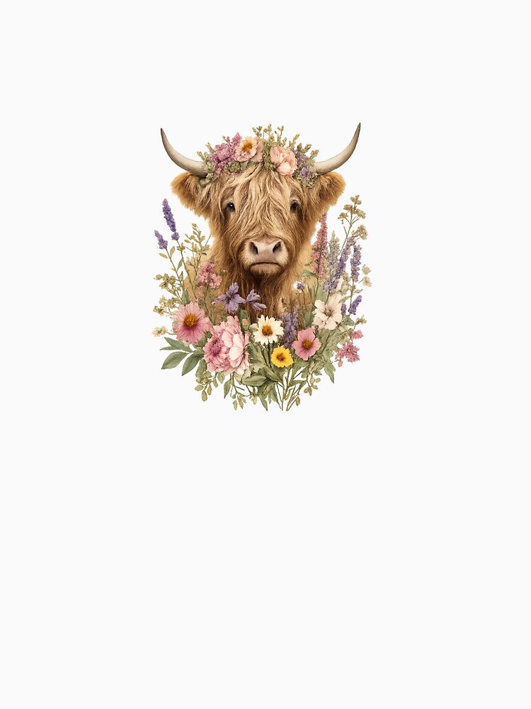Floral Highland Cow Watercolor Portrait by NikkianaJones