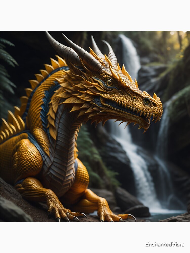 Golden Dragon By Cascading Waterfall by EnchantedVista
