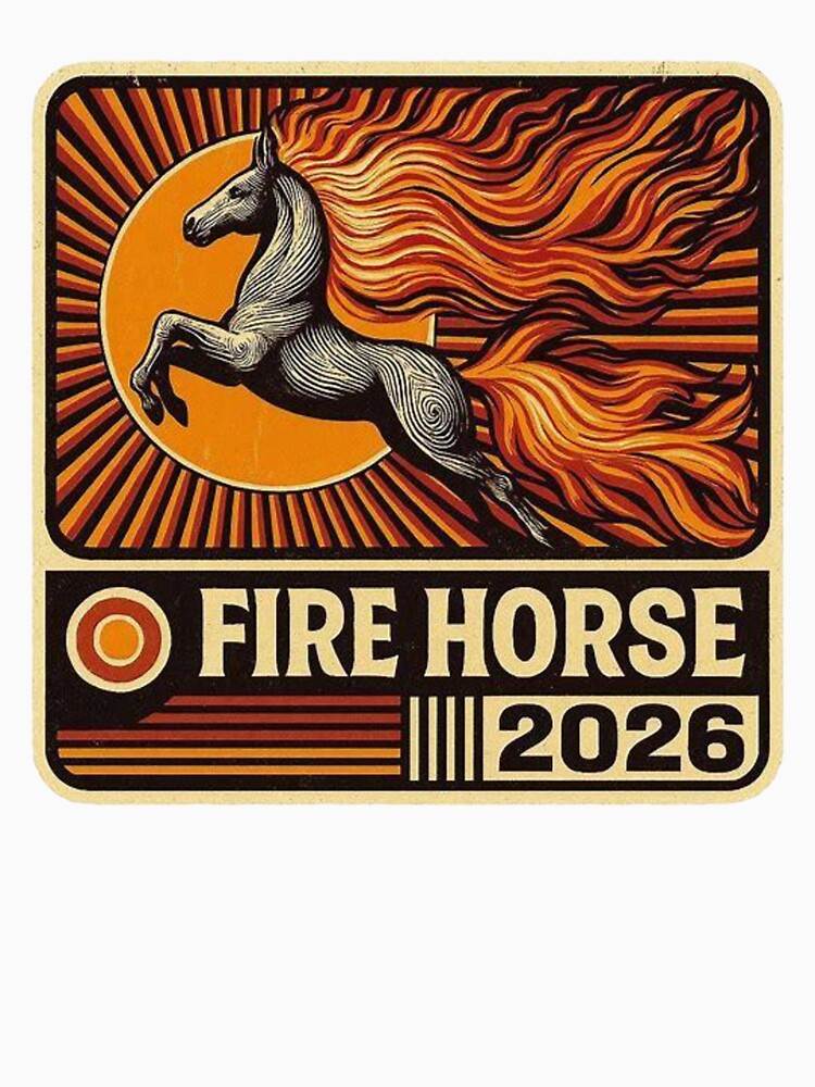 Retro Fire Horse 2026 - Vintage Chinese New Year Matchbox Art by Tshirt-Deer