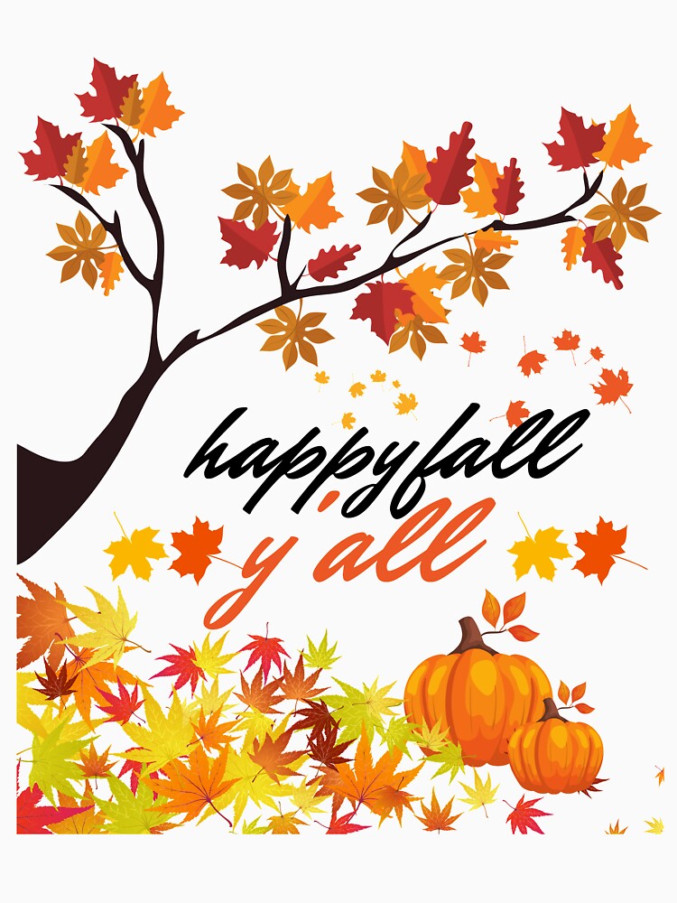 happy fall y'all funny autumn tree with falling leaves harvest pumpkin and squirrels by mydreamcatcher