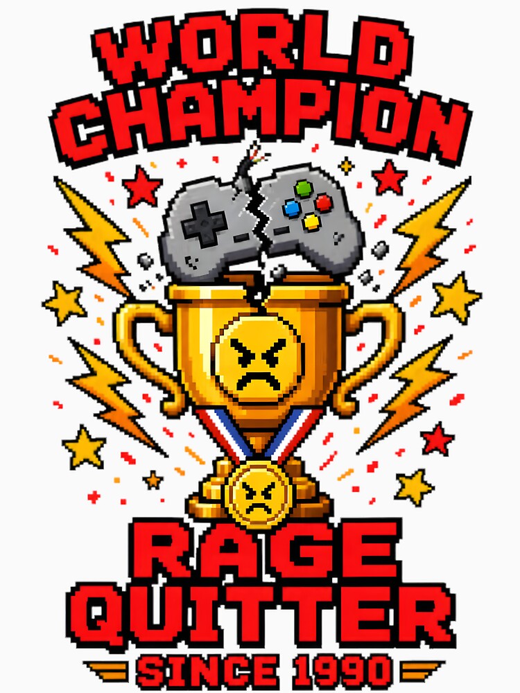 World Champion Rage Quitter Retro Pixel Art by RetroPixel Apparel