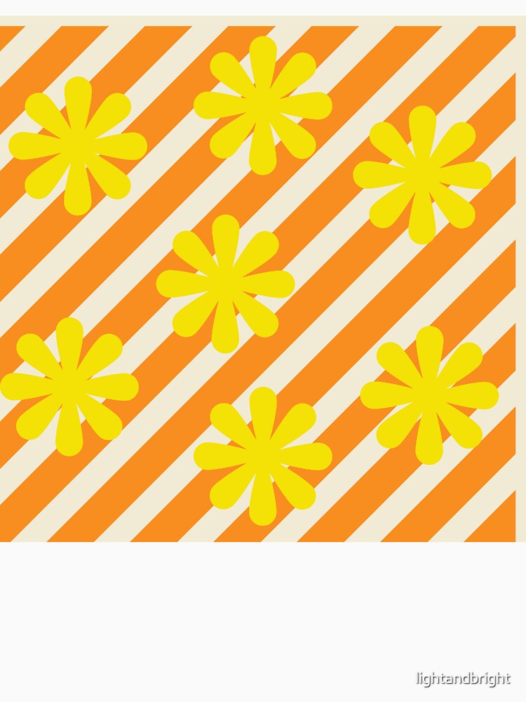 Sunburst Groove – Retro Yellow Flowers on Orange Stripes by lightandbright