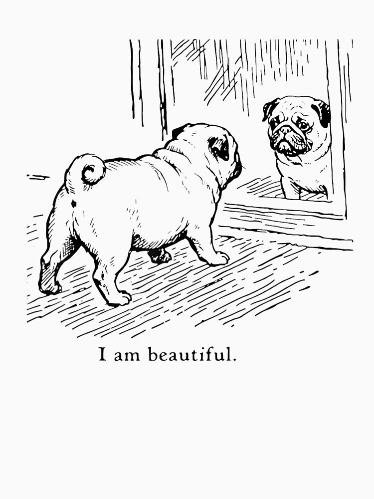 Cute Pug Looking In The Mirror Saying I Am Beautiful Line Art by NgumohaLanke