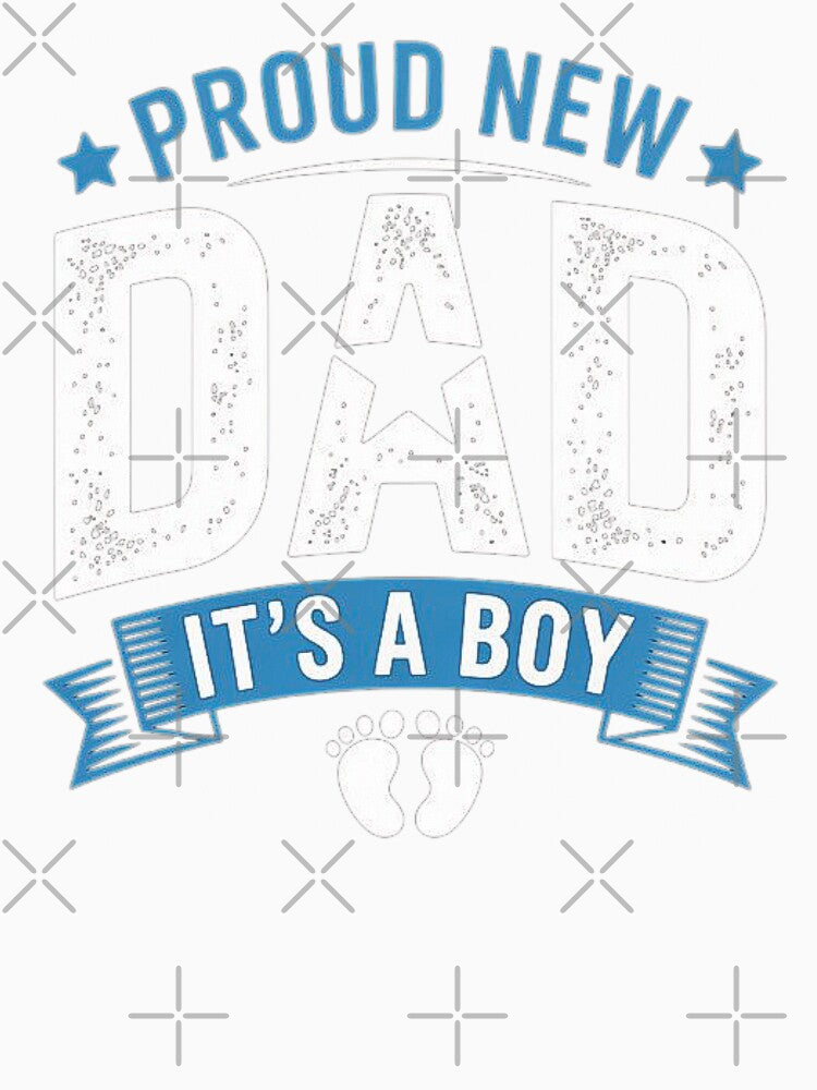 Proud New Dad Announcement for Baby Boy with Blue Banner and Footprints by love3617