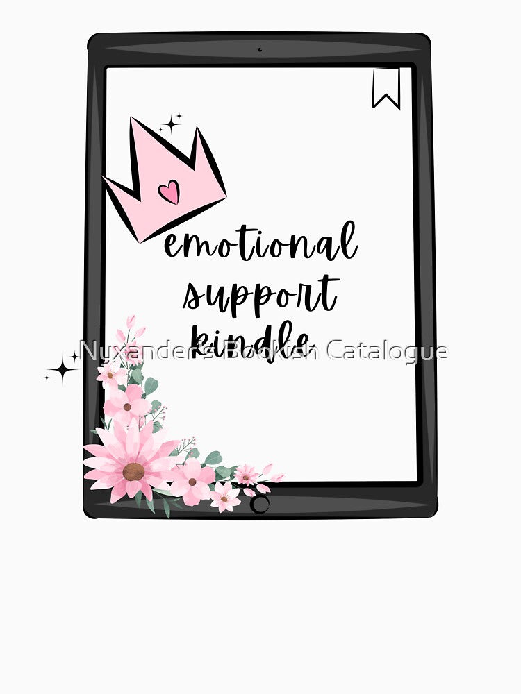 emotional support kindle with pink flowers and a crown by Nyxander's Bookish Catalogue