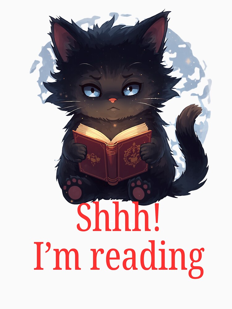 Grumpy Black Cat Reading- Shhh! I'm reading- Dark Academia Aesthetic by INDEEDME