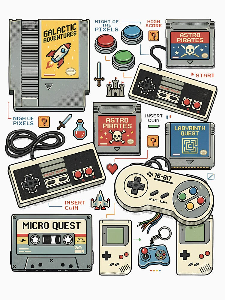 Retro Gaming Collection | Vintage Game Controllers & Pixel Art | Gamer Nostalgia by CH-4TEE