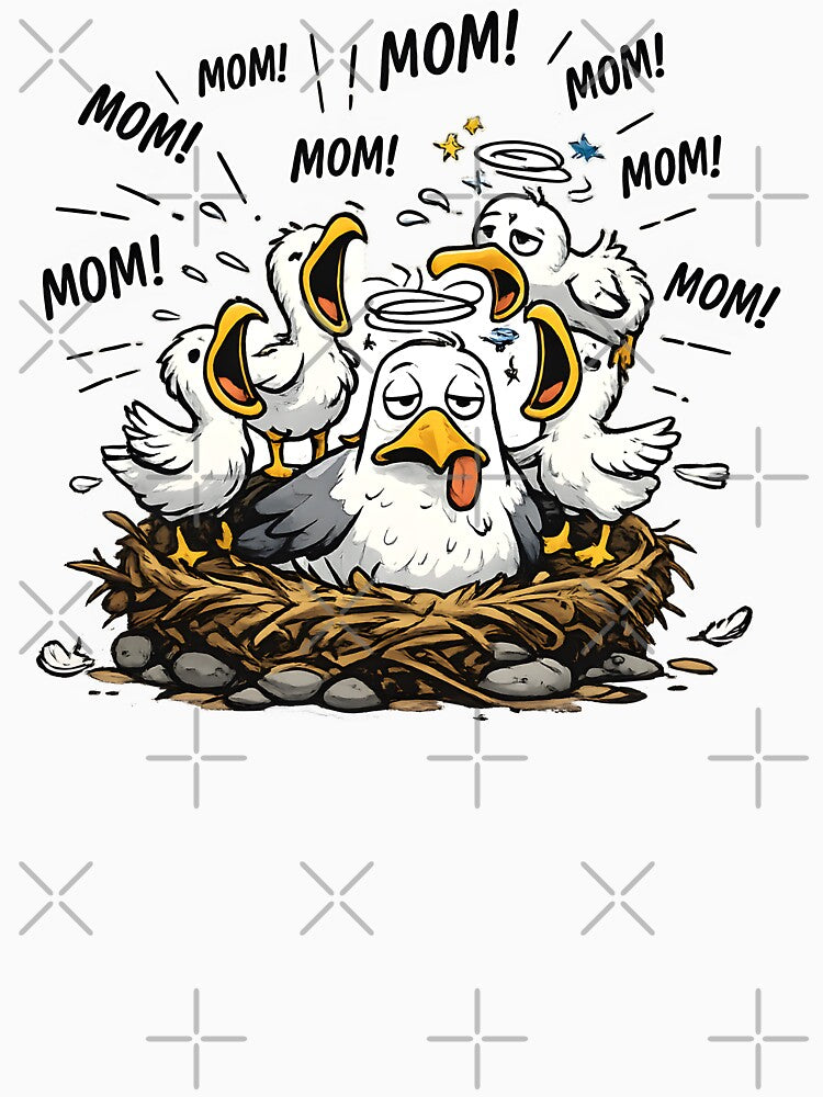 Funny Tired Mom Seagull - Relatable Exhausted Motherhood Art by Axivra