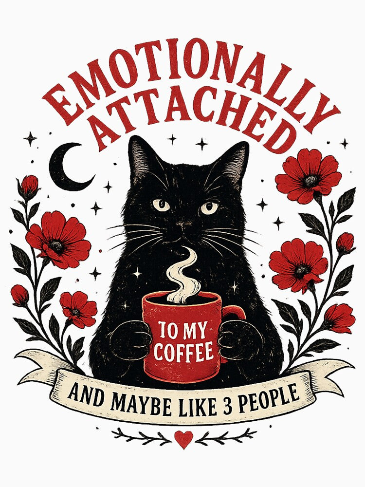 Emotionally Attached to Coffee & Maybe Like 3 People – Funny Introvert Black Cat Design by WinterStorm01