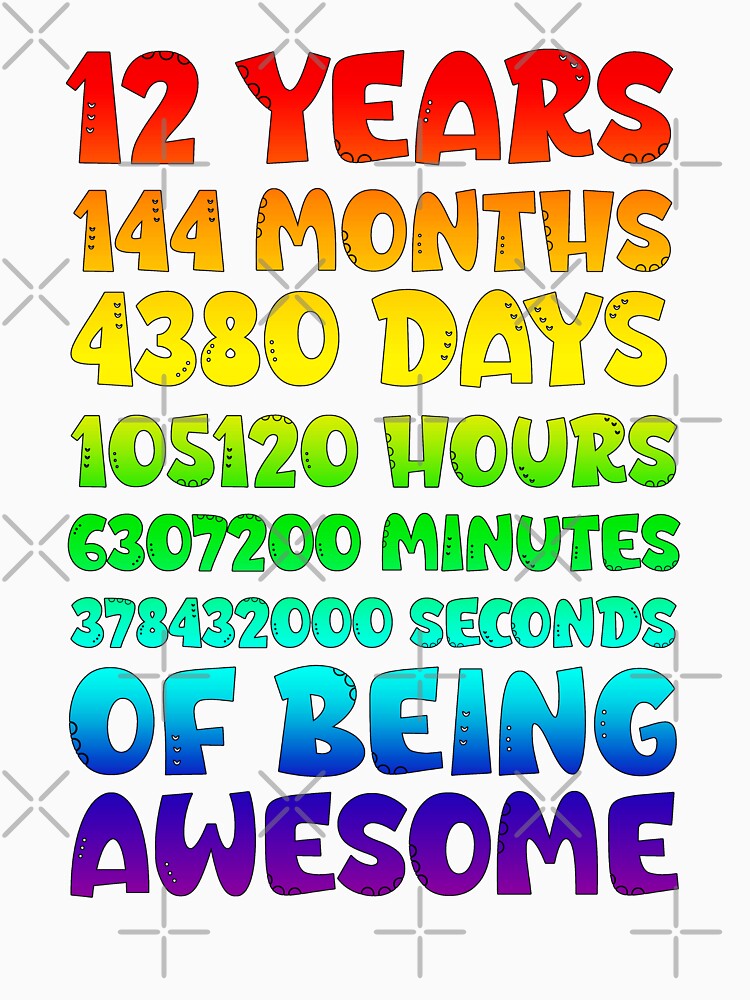 12 Years of Being Awesome - Time Flies Fun Birthday Milestone Design by Sun Sand & Sea Art
