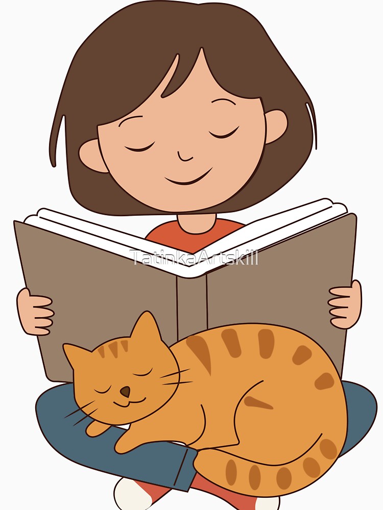 Cozy Reading Time with Cat - Bookworm Girl by TatinkaArtskill