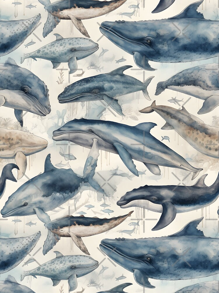 Whales Fantastic Sea Animals Vintage Watercolor Pattern by SecretDicer