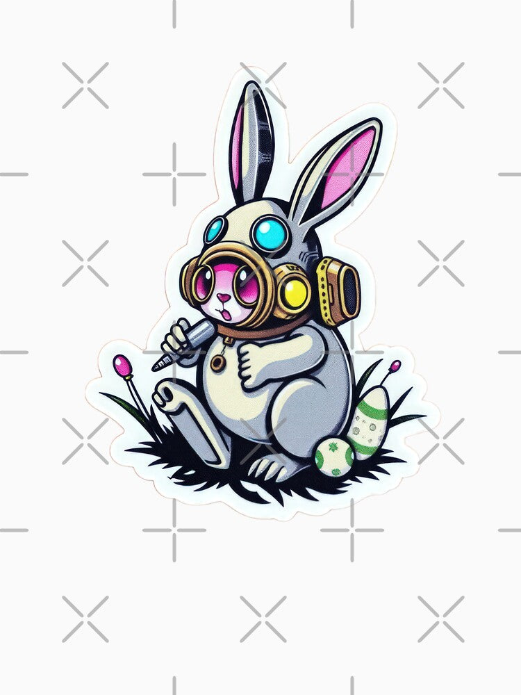 Easter bunny Technological Futuristic with colored eggs Sticker, funny easter,Happy Easter,Easter Day,easter illustration by Expressions-Sel