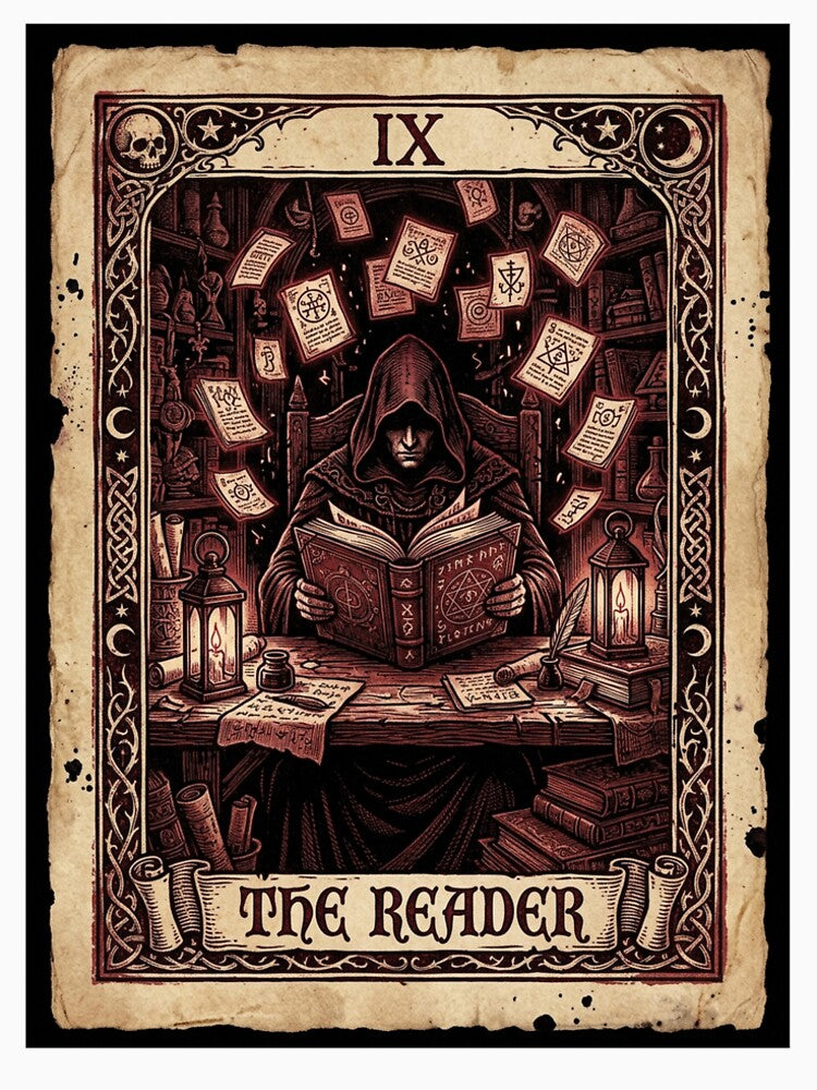 The Reader Vintage Tarot Card Bookish Dark Academia Art by RetroVibe Supply