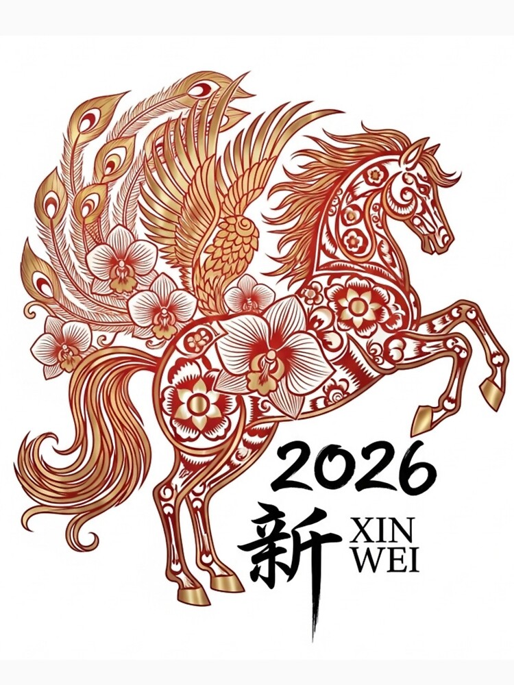 Floral Peacock Horse 2026 – Intricate Paper Cut Chinese New Year Art by JaaCreativeShop