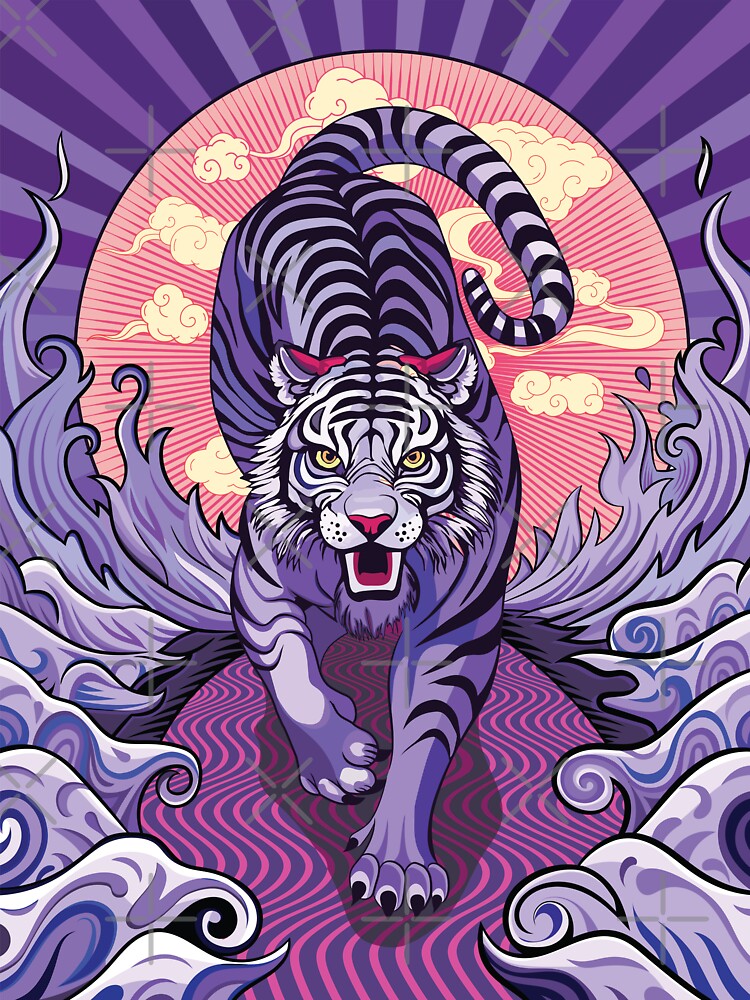 Vintage Sunrise Japanese Fierce Purple Tiger by FemmePod