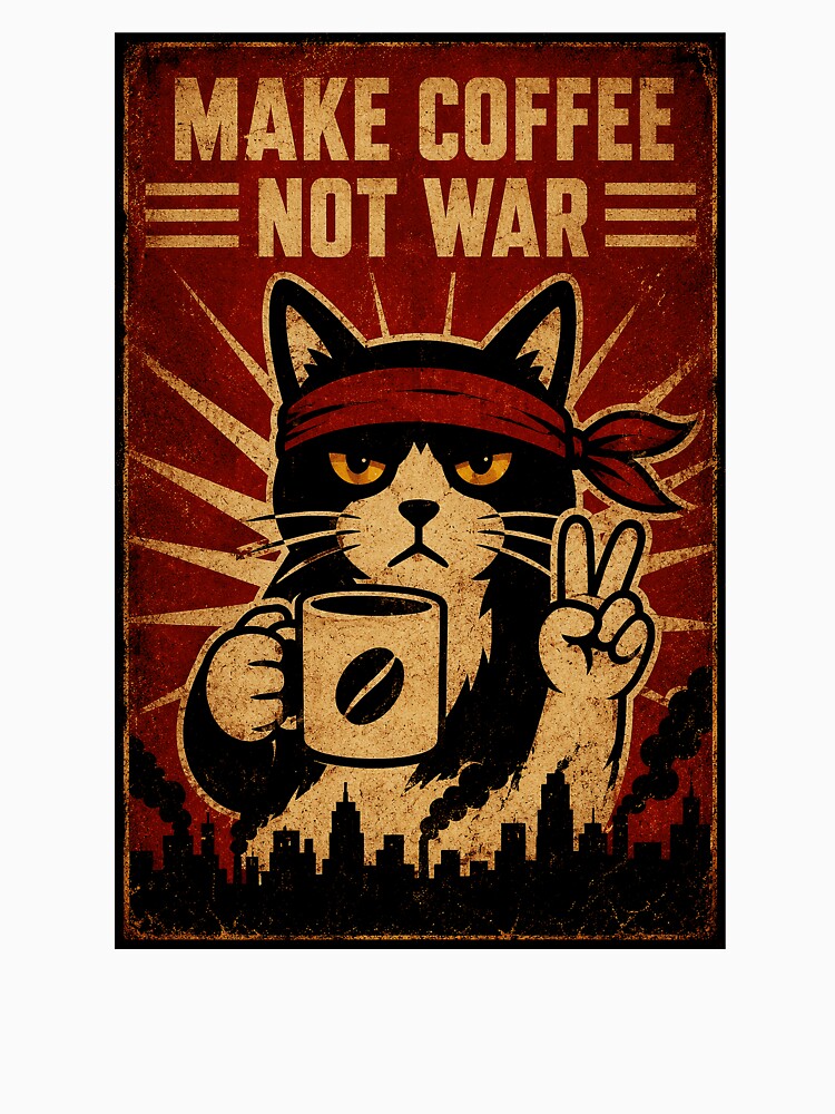 Retro Coffee Cat Peace Poster With Vintage Rebel Humor by Modaozushi216