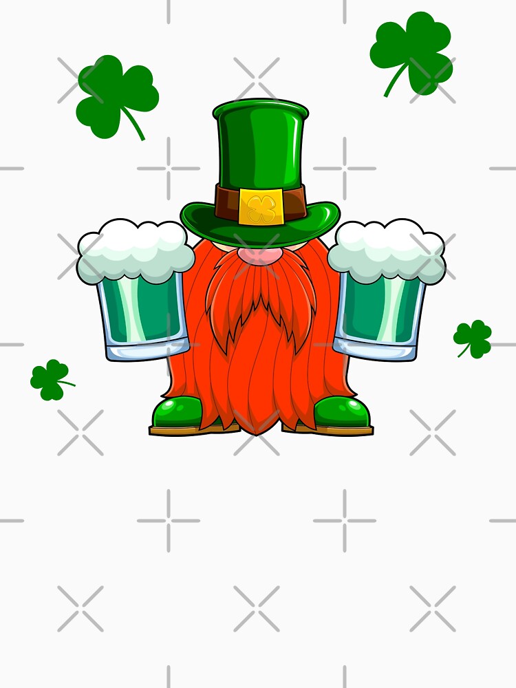 St Patricks Day Cute Green Gnome Drinking Beer & Shamrock Lucky Charm by smailjr