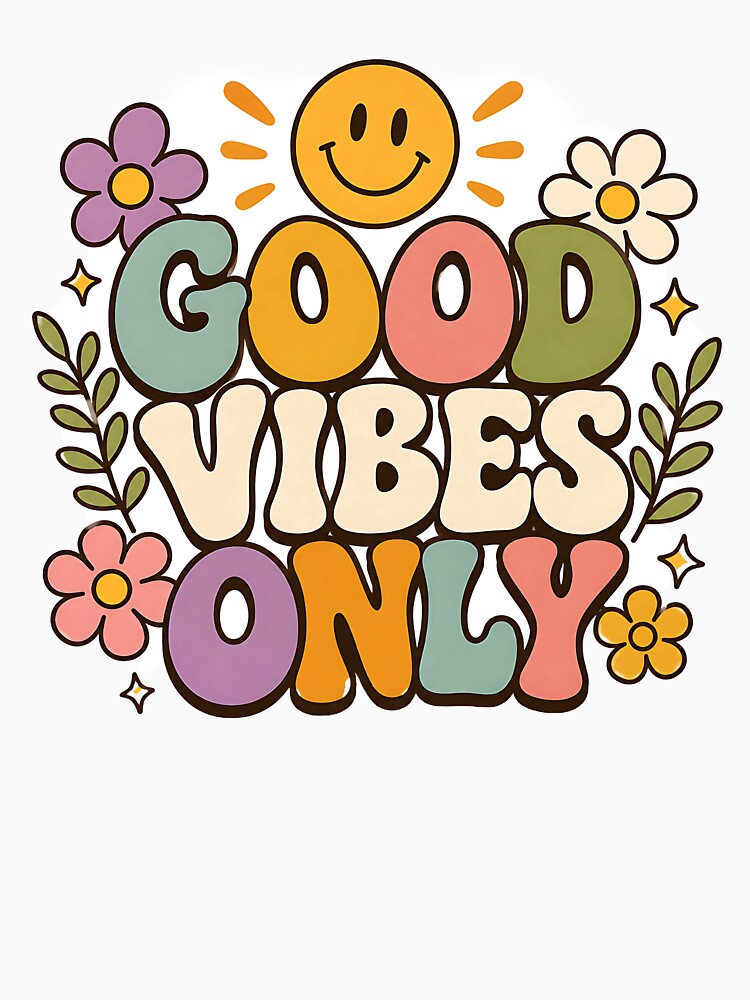 Retro Good Vibes Only Floral Smiley Face by Jaideep Walia