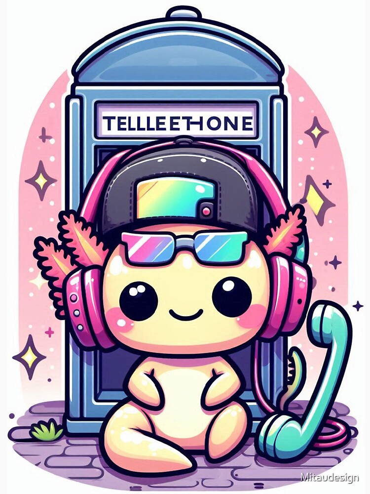 Kawaii Axolotl Astronaut in Phone Booth – Cute Hip Hop Space Cartoon by Mitaudesign