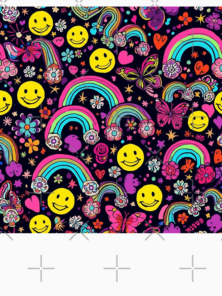 Psychedelic Groovy Pattern – Smiley Faces, Rainbows & Butterflies by Esterlane