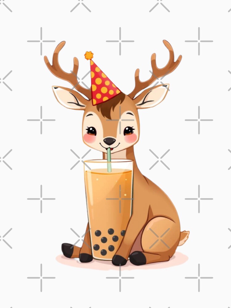 Deer Boba tea milktea Party Hat happy birthday kawaii gift funny christmas happy by CheeseBlueprint