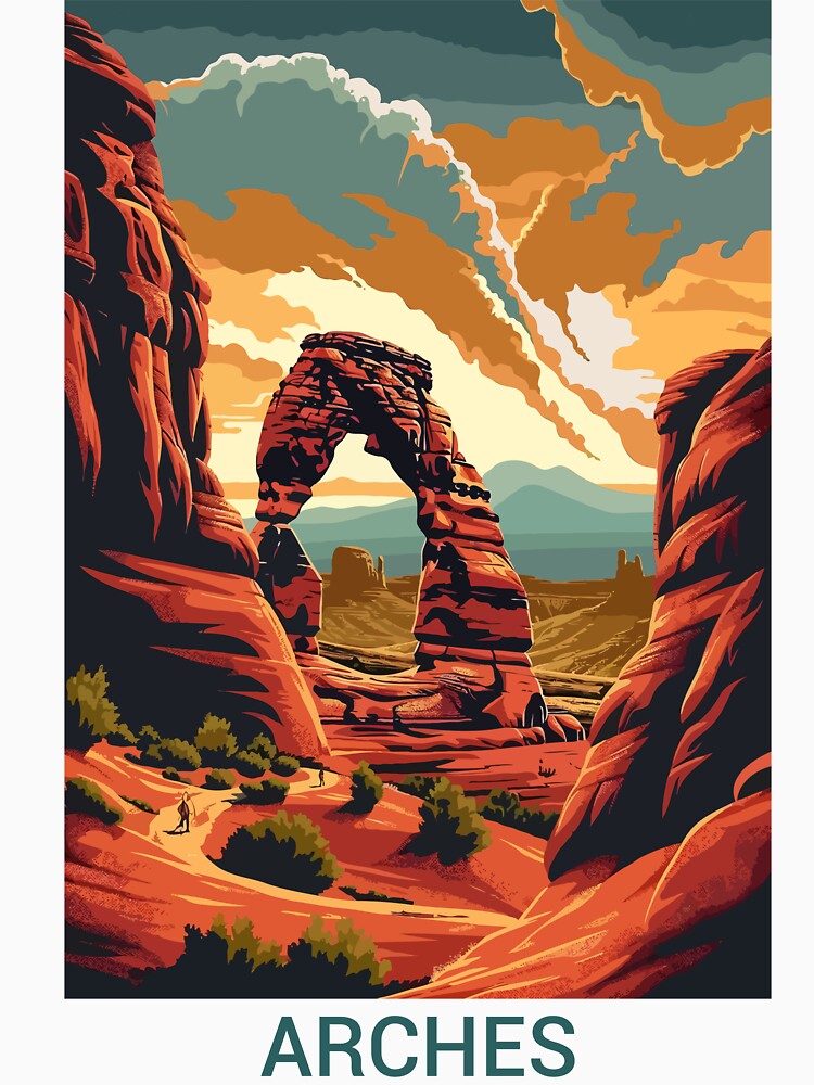 Arches National Park Utah – Vintage Desert Arch Landscape Art by GiftsCreek
