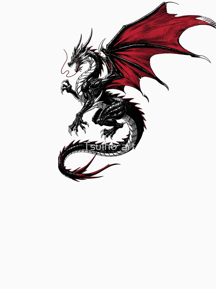 Akai Black Dragon Red Wings – Anime Fantasy Beast Tattoo Art by Tsuiho_art