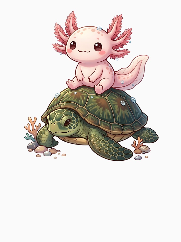 Cute Axolotl Riding a Friendly Sea Turtle by PholPol1959