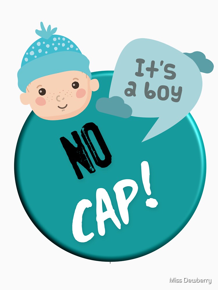 No Cap It’s a Boy – Cute Baby Boy Sticker with Teal Blue Hat by Miss Dewberry