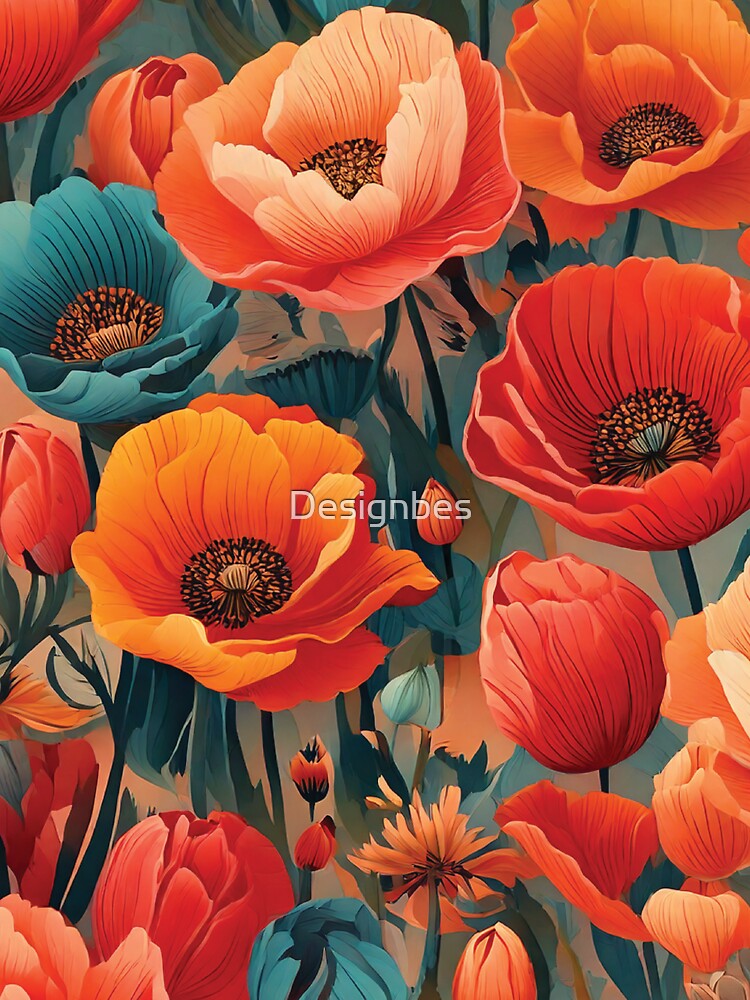 70s-inspired abstract poppy and tulip pattern by Designbes