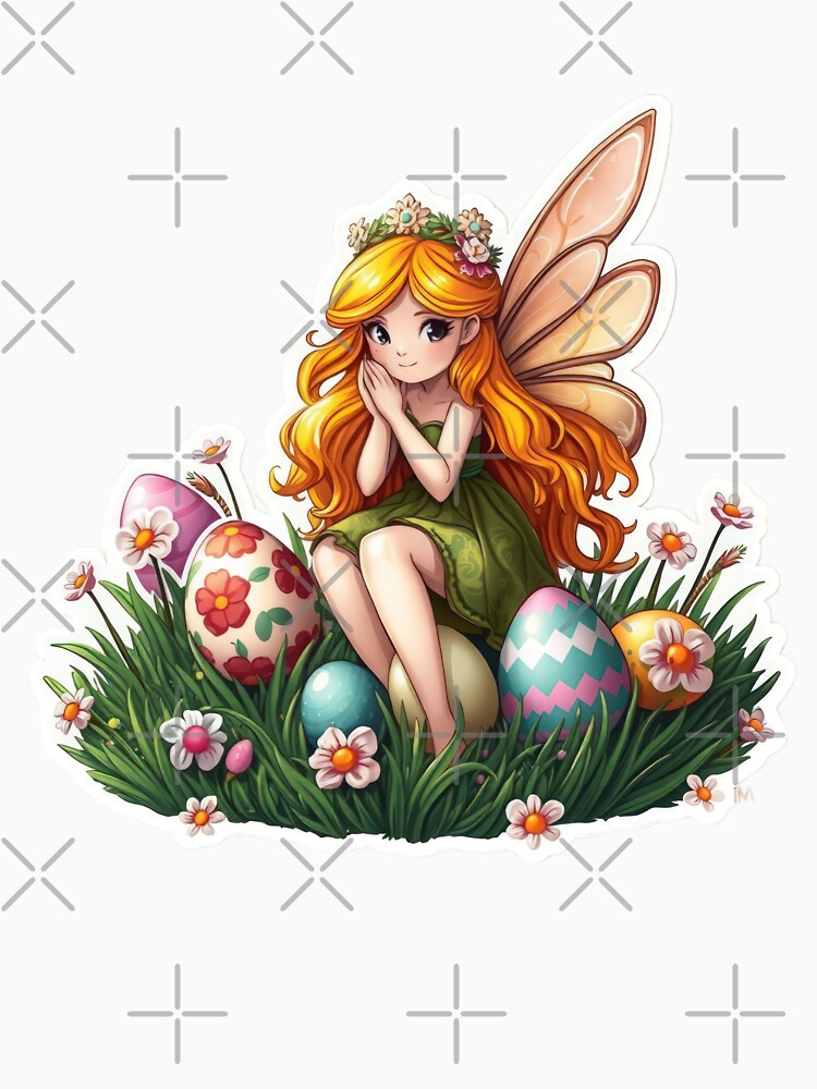 cute Easter fairy with colored eggs Sticker,cute easter,Happy Easter,Easter Day,easter illustration by Expressions-Sel