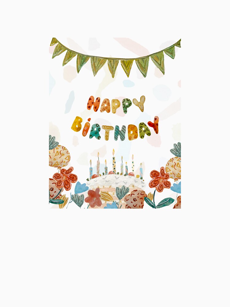 Card happy birthday letters flag flower watercolor black by Yana Mustafina | Boho Soulful Designs