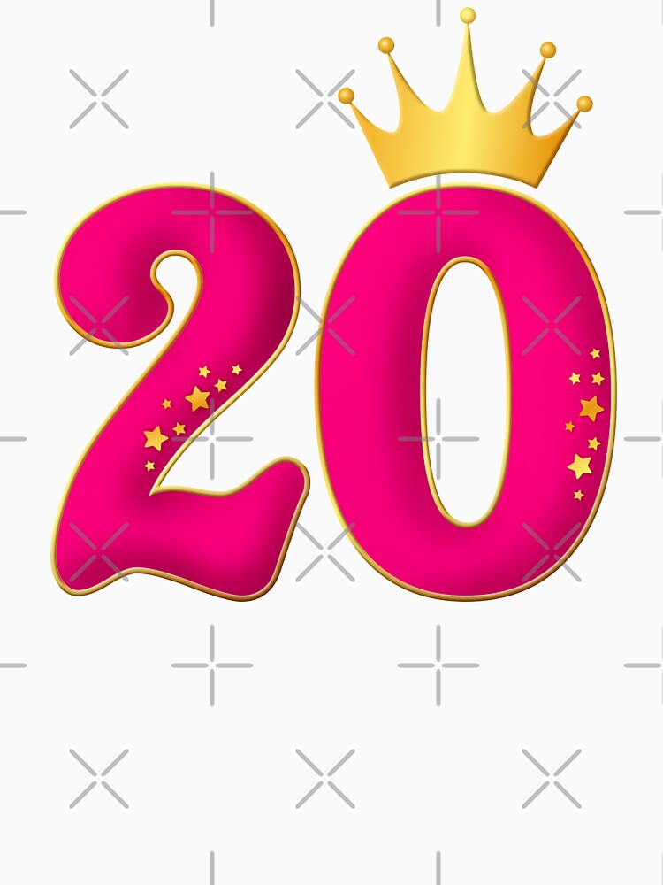 20 Years Old, Birthday party design for girls. Number 20 and crown by iclipart
