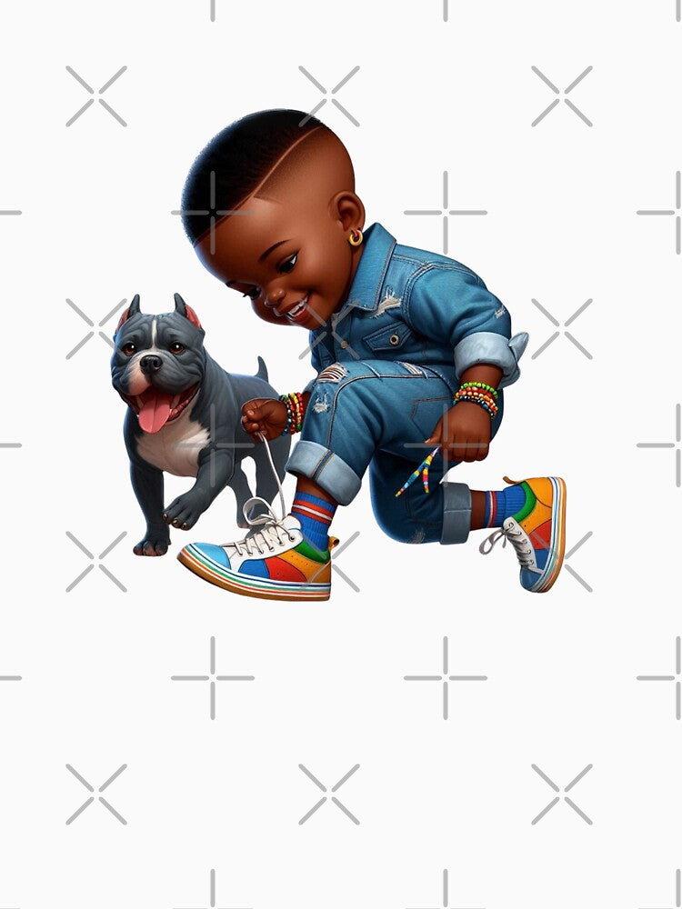 Adorable Black Kid with Dog | Fun Cartoon Artwork by Lulunza