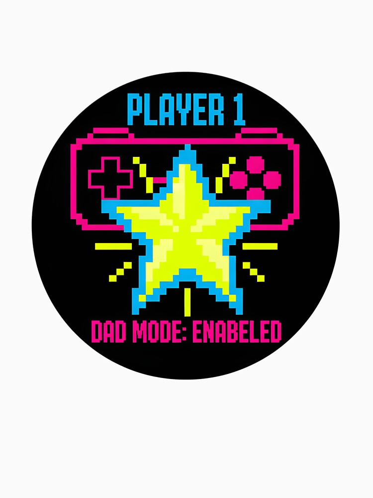 Player 1 Dad Mode Enabled Retro Gamer Neon Pixel Sticker by FestivityFinds