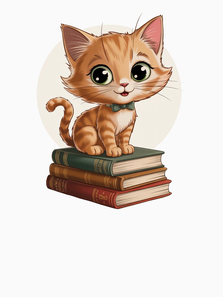 Cute Bookish Cat – Adorable Orange Kitten Sitting on Books by Tidarat-27