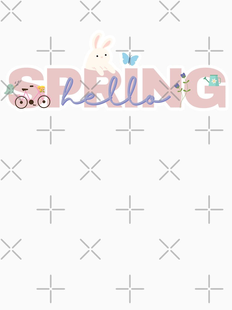 Hello Spring | Pastel Design | Cute Bunny, Bird, Flower, Butterfly and Vintage Bike by Kimochi-Shop