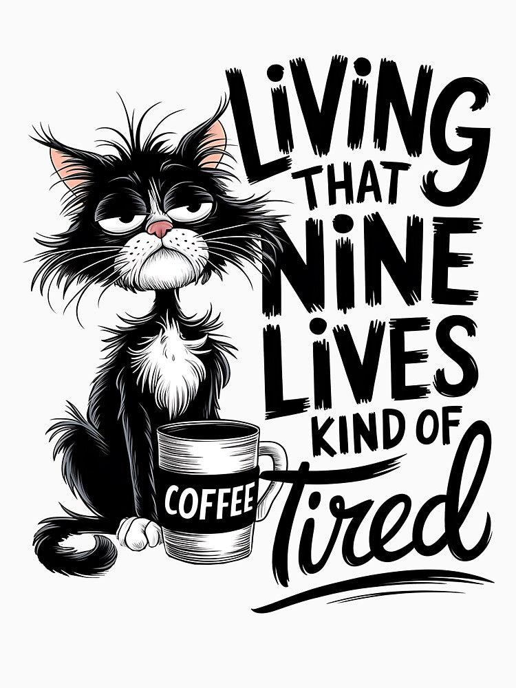 Living That Nine Lives Kind Of Tired | Funny Cat Coffee Lover Gift by hn79